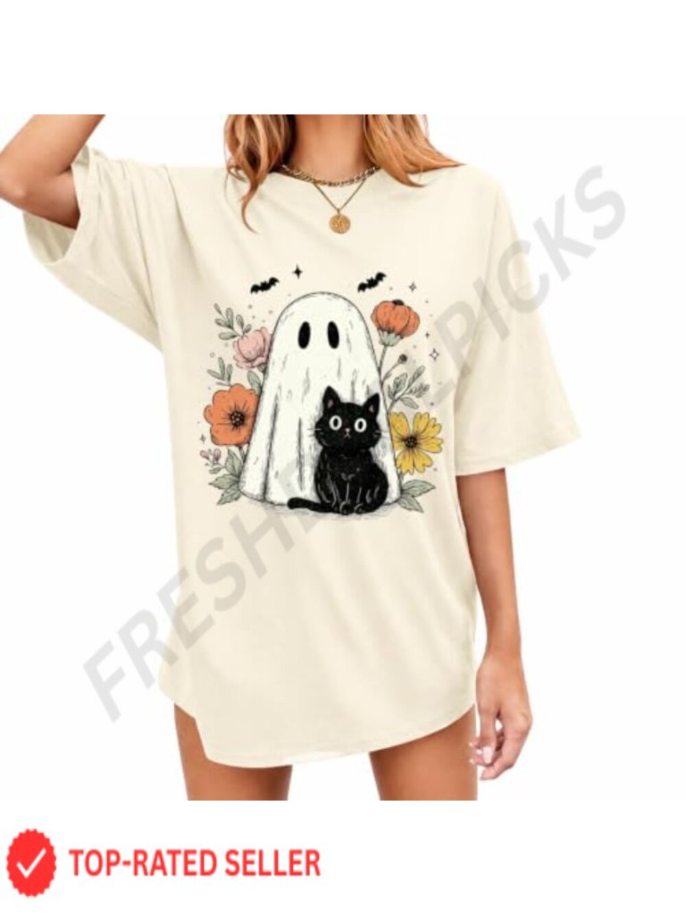 LAWIMO Women's Halloween Graphic Tee Oversized Crew Neck Short Sleeve T-Shirt